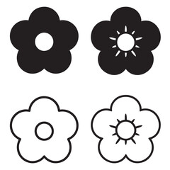 Flower blossom icon set silhouette outline vector