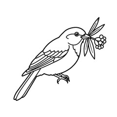 Bird Carrying Berries Line Art Cute Wildlife Illustration Nature Concept