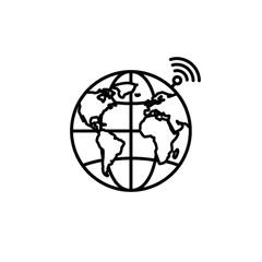 Obraz premium Globe with antenna Simple line drawing Global communication concept