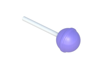 Violet lollipop isolated on white background. Candy on stick. 3d render
