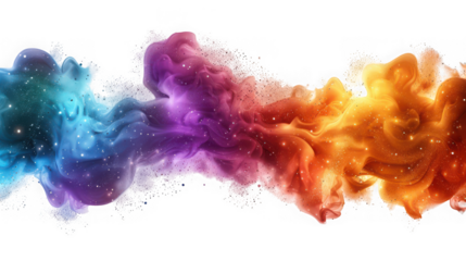 An abstract and colorful smoke explosion isolated on transparent background, creating a mesmerizing visual effect with vibrant hues and dynamic movement