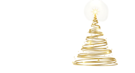 Golden christmas tree isolated on transparent background, a sparkling symbol of holiday spirit