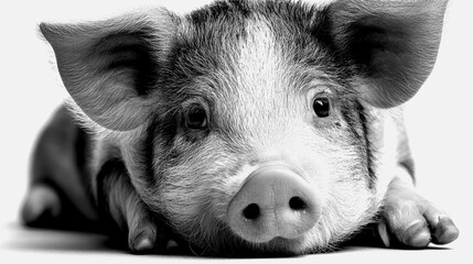 Cute piglet resting quietly on a soft surface