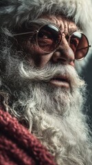 Santa Claus poses with sunglasses, showcasing his iconic beard and attire during the holiday season