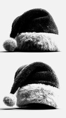 Santa hat with fluffy trim and pompom displayed from side view