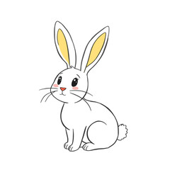 White rabbit with yellow ears sitting and looking curiously  