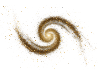 Swirling Spiral Galaxy with Golden Dust and Stars cosmic isolated on a transparent background in PNG format.