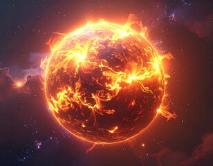 Fiery celestial orb in cosmic expanse