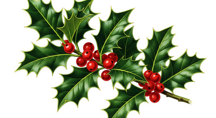 Fototapeta premium Holly branch with berries isolated on transparent background for christmas and winter decoration