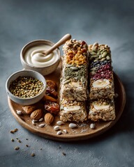 Healthy Snack Bars, Granola Banana Stacks, Nut and Seed Mix, Natural Sweetener and Avocado, Wholesome Ingredients Background
