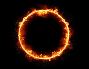 Fiery circular frame on black background