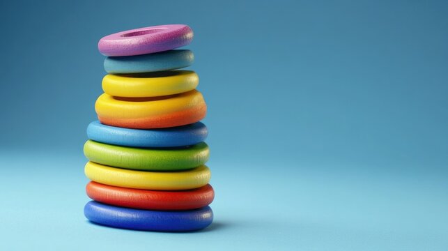 Colorful wooden ring stack toy classic childrens play educational game