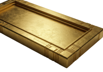 Luxurious Art Deco gold frame, intricate geometric patterns, razor-sharp edges, polished, macro close-up, low-angle, dramatic studio light, transparent background, concept of intricate luxury design