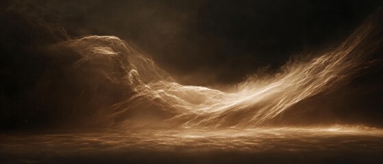 Glowing abstract landscape golden clouds and textured forms