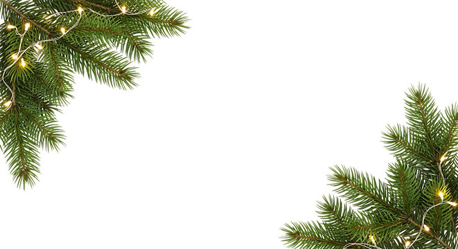 Christmas tree branch with fairy light isolated on transparent background for decoration