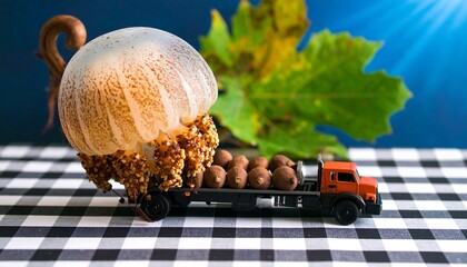 Miniature truck transporting a large jellyfish