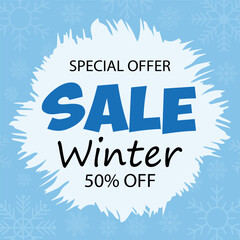 Winter banner with snowflakes for winter sale. Winter special offer advertisement. Vector illustration