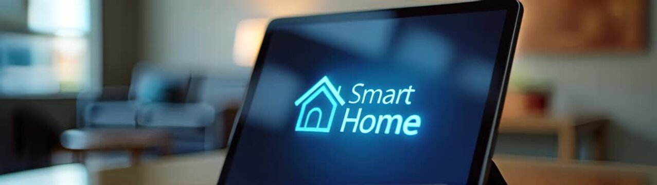 Tablet computer with a smart home logo on it