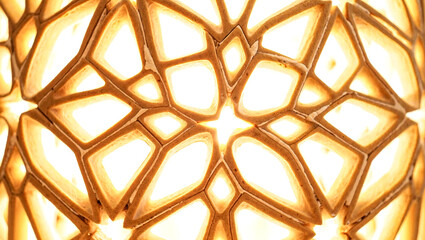 Decorative lantern with intricate design illuminating warm light  