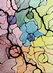 Neurographic style concept abstract traditional art illustration, circle, lines, markers and pencils