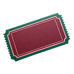 Fototapeta premium Deep crimson and green raffle ticket with perforated edges for events isolated on transparent background