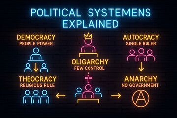 Neon Governance Arrows Showing Direction and Policy for Strategic Business Planning