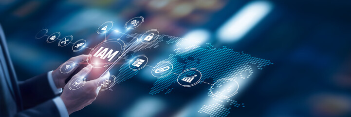 Businessman analysis of data Identity and Access Management technological and secure authentication...