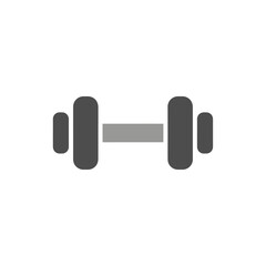 A simple, minimalist graphic illustration of a dark gray dumbbell on a white background.