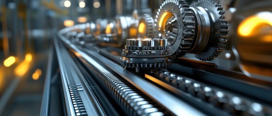 Fototapeta premium Metallic gears and machinery in motion industrial technology background image