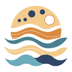 Serene coastal sunset reflecting on gentle ocean waves, a peaceful and calming design perfect for travel, wellness, or environmental themes with an artistic and modern aesthetic