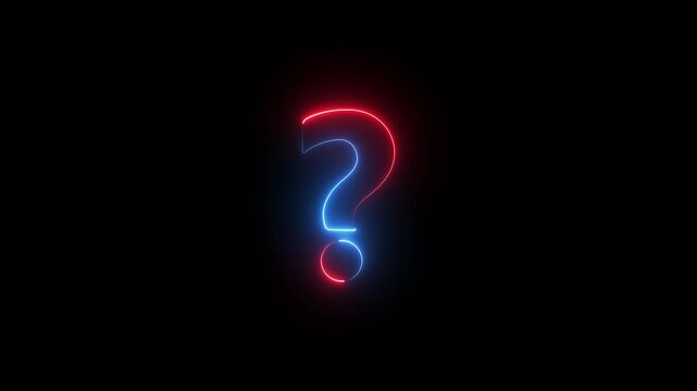 Neon Glowing Question Marks Icon background Animation. staring at a giant question mark, symbolizing confusion or brainstorming.By Valentina