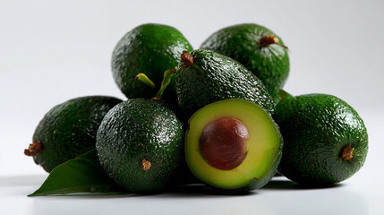 Some avocados on white background