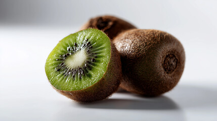 Natural Brown Kiwis Arranged on White Surface