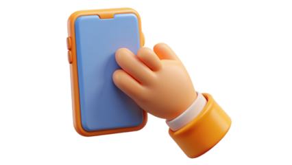 3D Cartoon Hand Holding a Smartphone with a Blue Screen graphic design isolated on a transparent background