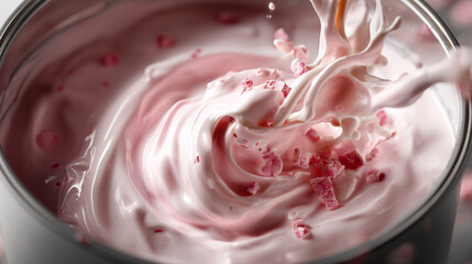 Creamy Pink Yogurt with Visible Fruit Bits in Swirl