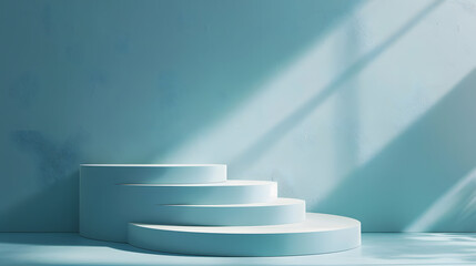 blue podium on background. Conceptual banner for holidays. Pedestal for displaying good.