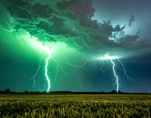 Dramatic lightning storm over a field
