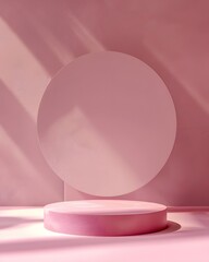 pink podium on colorful background. Conceptual banner for holidays. Pedestal for displaying good.