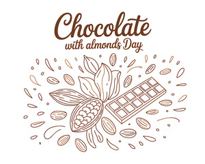 Charming chocolate bar with almonds illustration