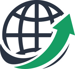 Global growth icon with upward arrow Modern vector design for business Isolated on white background