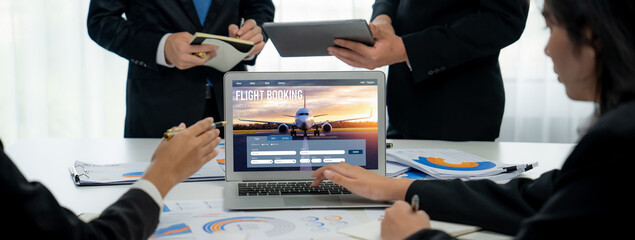 Online flight booking website provide brisk reservation system . Travel technology concept .