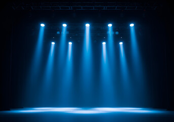 Spotlight stage product display presentation event lighting blue beams dark atmosphere