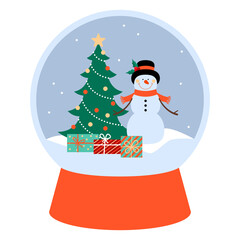 Christmas tree snow globe. Merry Christmas and Happy new year holiday greeting card