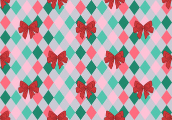 Bows retro vector seamless pattern. New year presents ribbons background. Holiday Greetings