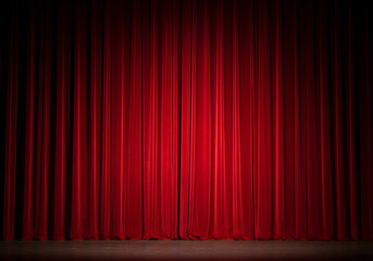 Dramatic red stage curtains ready for product display and presentation spotlight