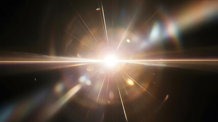 Bright blinding lens flare effect emanating from a central light source with streaks and bokeh
