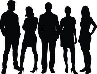 Silhouette of Five People Standing Together Representing Teamwork and Diversity