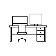 Desk with two monitors and chair