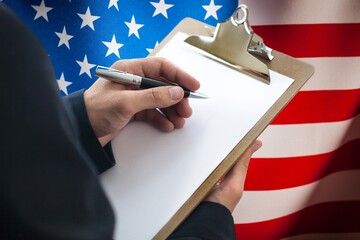 One Bill Act and US flag background