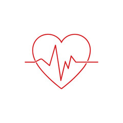 Continuous line art human heart with ecg waveform